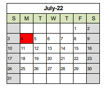 District School Academic Calendar for Jeffery Elementary for July 2022