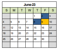 District School Academic Calendar for Pleasant Prairie Elementary for June 2023