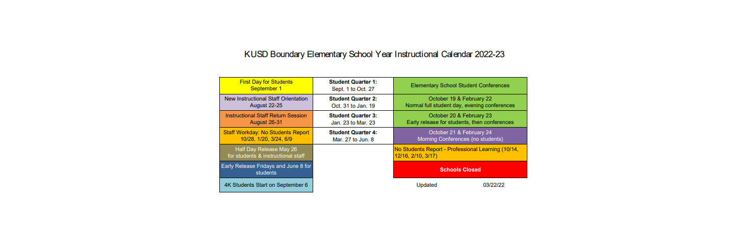 District School Academic Calendar Key for Durkee Elementary