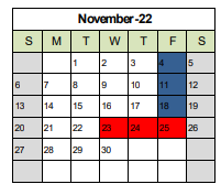 District School Academic Calendar for Hillcrest School for November 2022