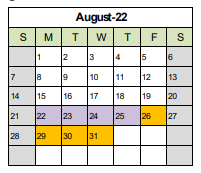 District School Academic Calendar for Bradford High for August 2022