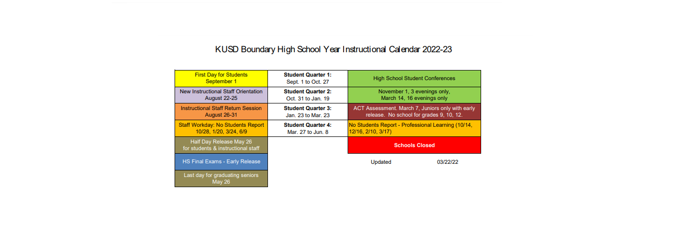 District School Academic Calendar Key for Tremper High