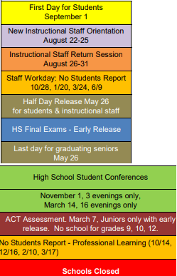 District School Academic Calendar Legend for Bradford High