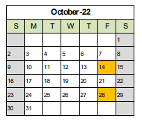 District School Academic Calendar for Kenosha House Of Corrections for October 2022