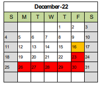 District School Academic Calendar for Washington Middle for December 2022