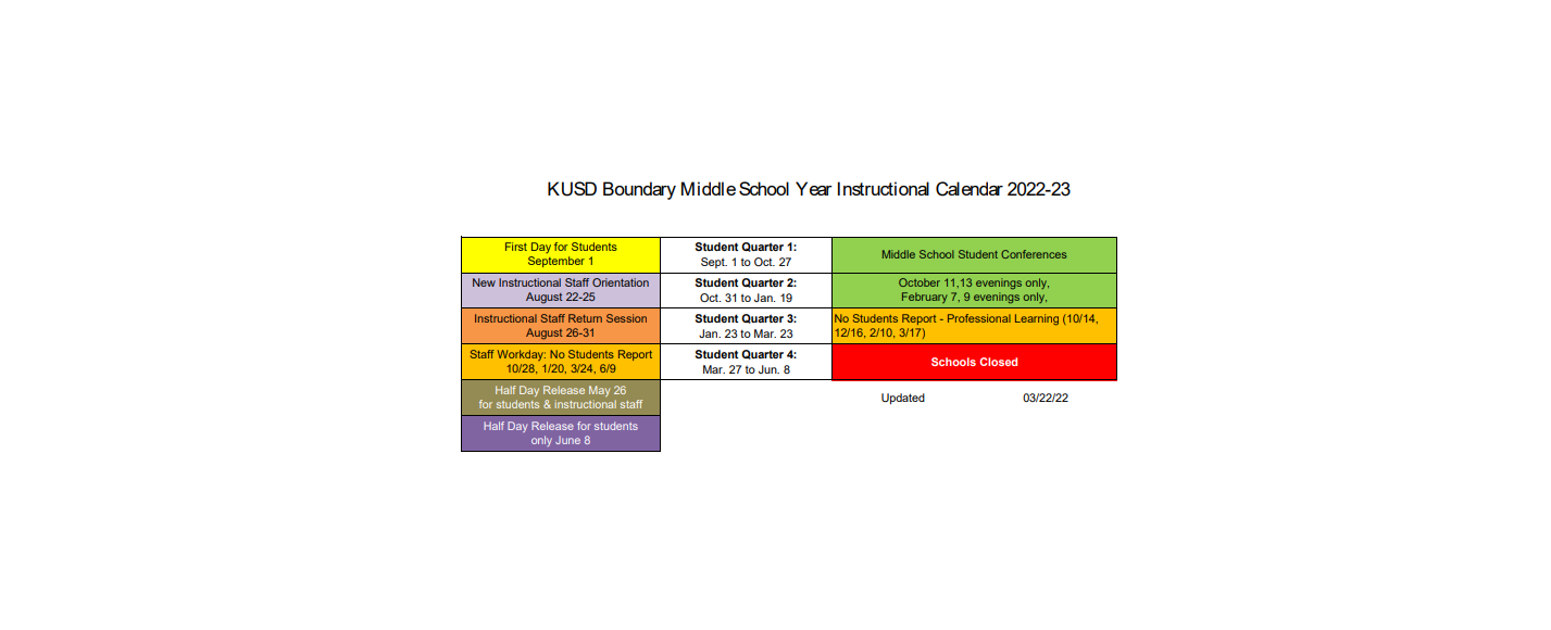 District School Academic Calendar Key for Mckinley Middle