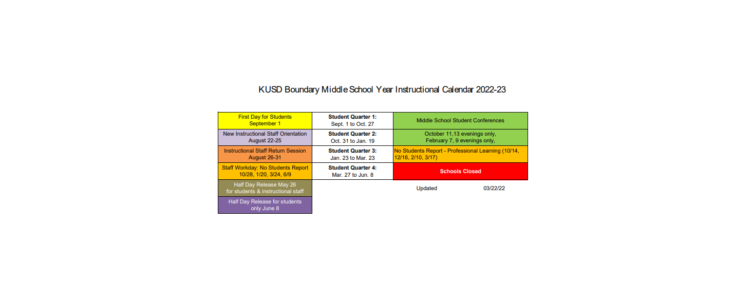 District School Academic Calendar Key for Washington Middle