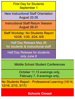 District School Academic Calendar Legend for Washington Middle