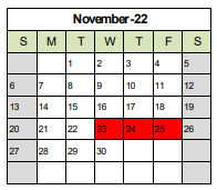 District School Academic Calendar for Paideia Academy for November 2022