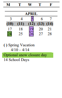 District School Academic Calendar for Night Academy for April 2023