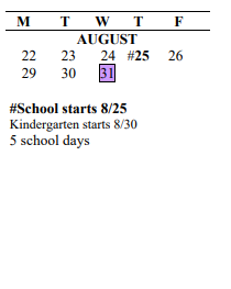 District School Academic Calendar for Neely O Brien Elementary School for August 2022