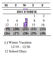 District School Academic Calendar for Northwood Middle School for December 2022