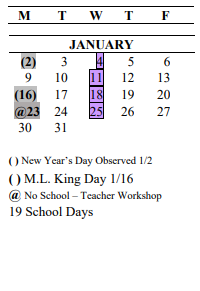 District School Academic Calendar for Carriage Crest Elementary School for January 2023