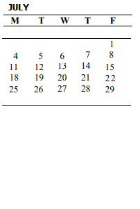 District School Academic Calendar for Northwood Middle School for July 2022