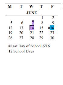 District School Academic Calendar for Carriage Crest Elementary School for June 2023