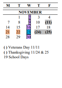 District School Academic Calendar for Mill Creek Middle School for November 2022