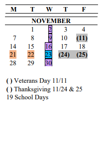 District School Academic Calendar for Kent Elementary School for November 2022