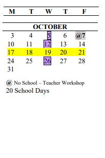 District School Academic Calendar for Northwood Middle School for October 2022