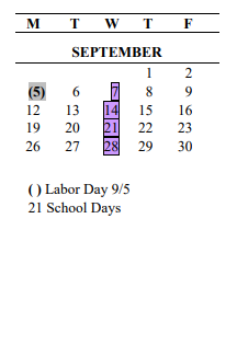 District School Academic Calendar for George T. Daniel Elementary School for September 2022