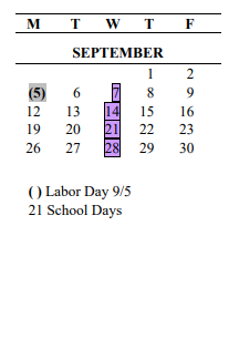 District School Academic Calendar for East Hill Elementary School for September 2022