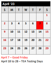 District School Academic Calendar for Chandler Elementary for April 2023