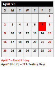 District School Academic Calendar for Kilgore H S for April 2023