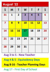 District School Academic Calendar for Elder Coop Alter School for August 2022
