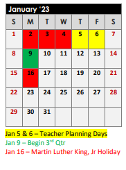 District School Academic Calendar for Elder Coop Alter School for January 2023