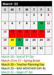 District School Academic Calendar for Kilgore H S for March 2023
