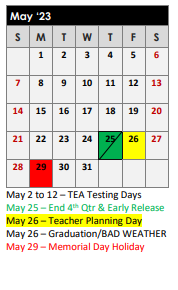 District School Academic Calendar for Kilgore H S for May 2023