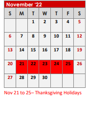 District School Academic Calendar for Kilgore H S for November 2022