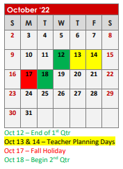 District School Academic Calendar for Chandler Elementary for October 2022