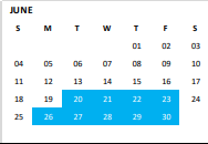 District School Academic Calendar for Pathways Learning Center for June 2023