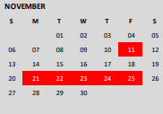 District School Academic Calendar for Pathways Learning Center for November 2022