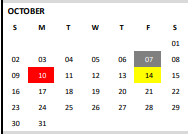 District School Academic Calendar for Metroplex School for October 2022
