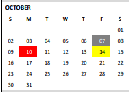 District School Academic Calendar for Pathways Learning Center for October 2022