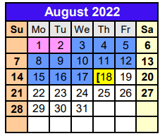 District School Academic Calendar for Dyer Elementary for August 2022
