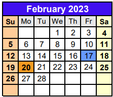 District School Academic Calendar for Denton Co J J A E P for February 2023