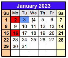 District School Academic Calendar for Denton Co J J A E P for January 2023