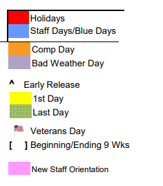 District School Academic Calendar Legend for Dyer Elementary