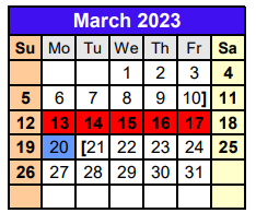 District School Academic Calendar for Denton Co J J A E P for March 2023