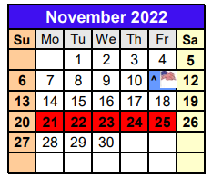District School Academic Calendar for Denton Co J J A E P for November 2022