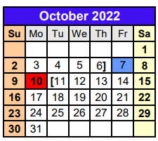 District School Academic Calendar for Dyer Elementary for October 2022