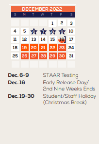 District School Academic Calendar for Simms Elementary for December 2022