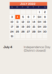 District School Academic Calendar for Early Childhood Learning Center for July 2022