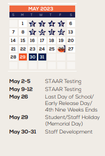 District School Academic Calendar for Early Childhood Learning Center for May 2023