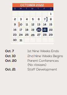 District School Academic Calendar for Early Childhood Learning Center for October 2022