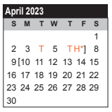 District School Academic Calendar for Harris County Juvenile Probation for April 2023