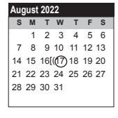 District School Academic Calendar for Elementary Campus #7 for August 2022