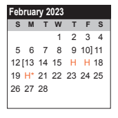 District School Academic Calendar for Harris County Juvenile Probation for February 2023